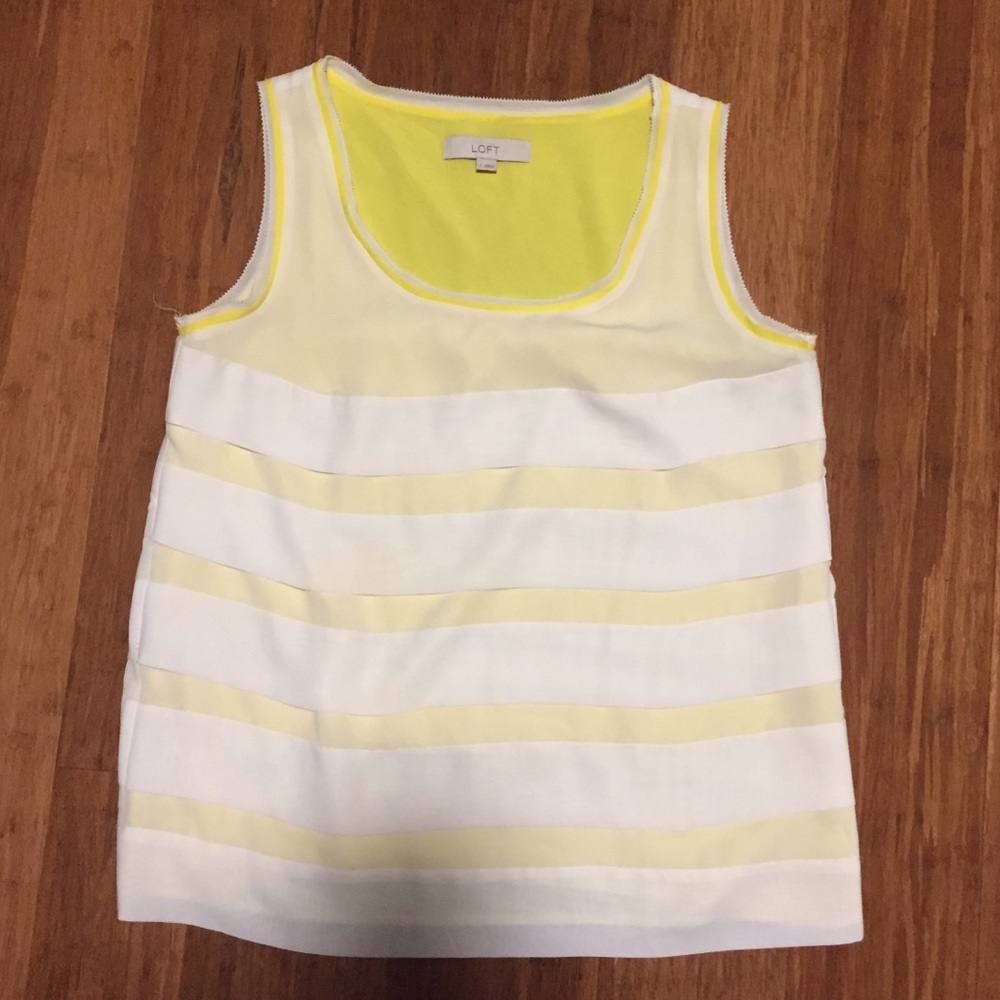 Loft Yellow Lined Tiered Tank Top